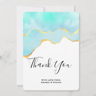 Carte De Remerciements Beautiful Tropical Green with Gold Border