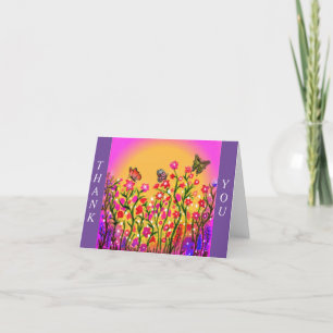 Carte De Remerciements Beaux fleurs sauvages avec des amis papillons