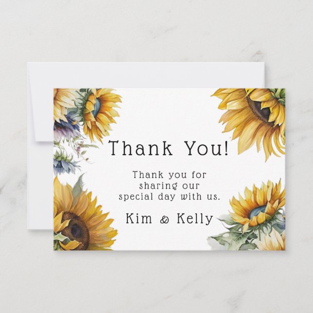 Carte De Remerciements Beaux Tournesols d'automne Mariage aérien  (Devant)