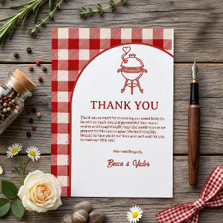 Carte De Remerciements Bébé à carreaux rouges Q Barbecue Pique-nique Céré