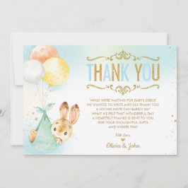 Carte De Remerciements Bébé Bébé Bunny Balloons Baby shower saupoudré