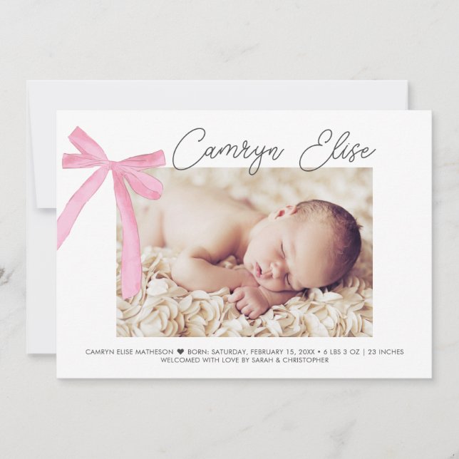 Carte De Remerciements Bébé Bébé rose pâle Signature & Photo (Devant)