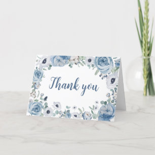 Carte De Remerciements Bébé bleu dans le Baby shower en fleur
