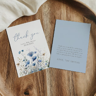 Carte De Remerciements Bébé bleu en fleur Baby shower Fleur sauvage plat