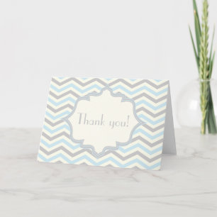 Carte De Remerciements Bébé bleu moderne, grey, ivory chevron
