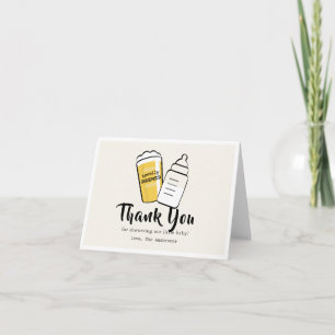 Carte De Remerciements Bébé brasse de la bière Biberon Beige Baby Shower