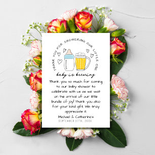 Carte De Remerciements Bébé Brûle Bouteille Bière Baby shower en verre
