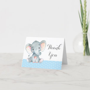 Carte De Remerciements Bébé Eléphant mignon Garçon bleu et gris