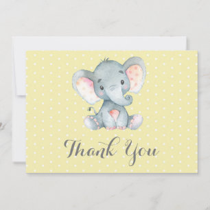 Carte De Remerciements Bébé éléphant mignon jaune et gris