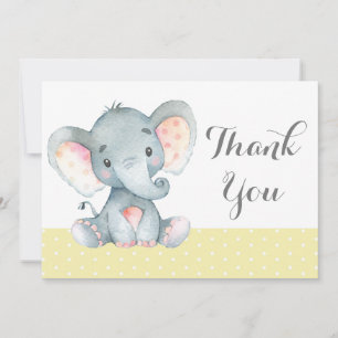 Carte De Remerciements Bébé éléphant mignon jaune et gris