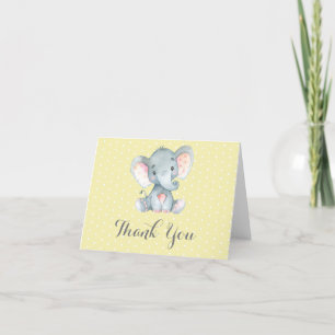 Carte De Remerciements Bébé éléphant mignon jaune et gris