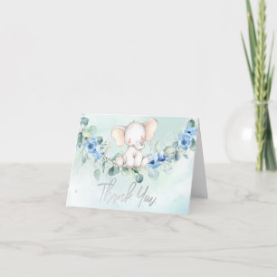 Carte De Remerciements Bébé éléphant mignon Roses bleues