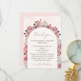 Carte De Remerciements Bébé en fleur Baby shower rose floral