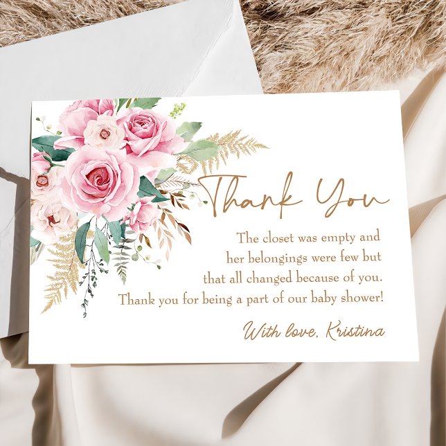 Carte De Remerciements Bébé en Fleur Boho rose Baby shower Floral (Créateur téléchargé)