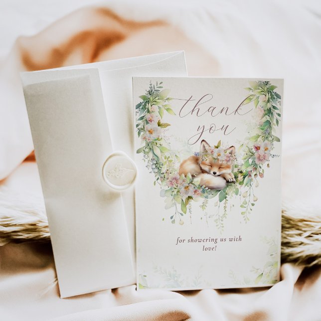 Carte De Remerciements Bébé en Fleur Bois Floral Bébé Fille Douche (Créateur téléchargé)