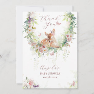 Carte De Remerciements Bébé en Fleur Bois Floral Bébé Fille Douche