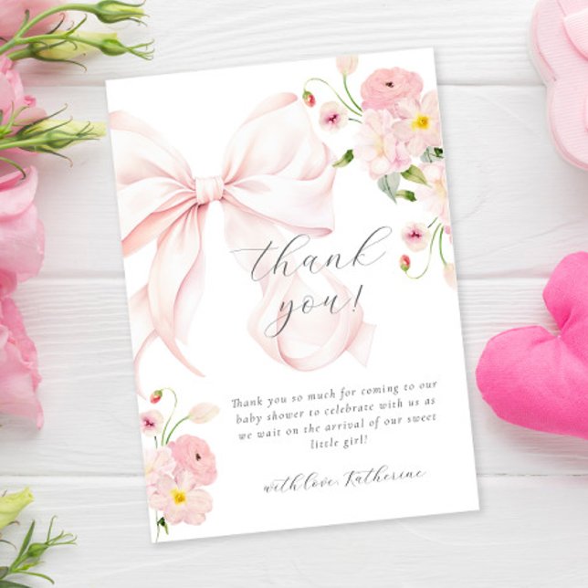Carte De Remerciements Bébé En Fleur Bow Rose (Créateur téléchargé)