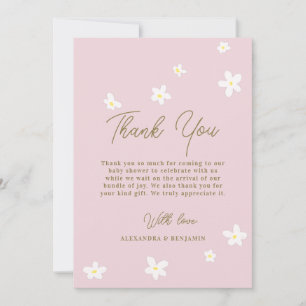 Carte De Remerciements Bébé en Fleur Daisy Printemps Boho rose Fille Douc