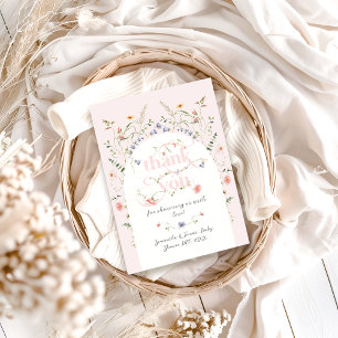 Carte De Remerciements Bébé en Fleur Fleur sauvage Baby shower fille rose