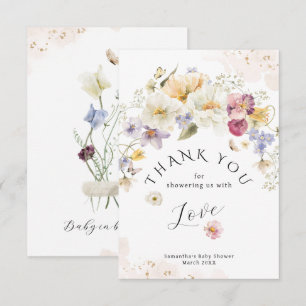 Carte De Remerciements Bébé en fleur Fleur sauvage Baby shower rustique