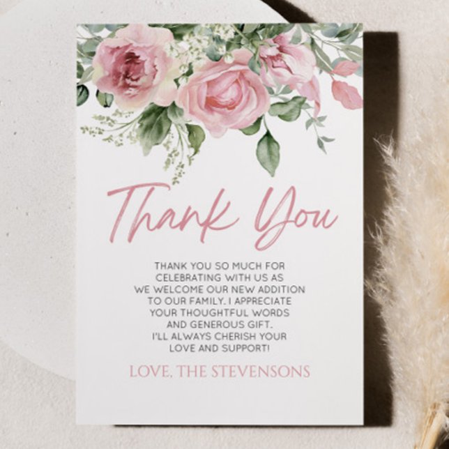 Carte De Remerciements Bébé En Fleur Rose Rose Baby shower Floral (Créateur téléchargé)