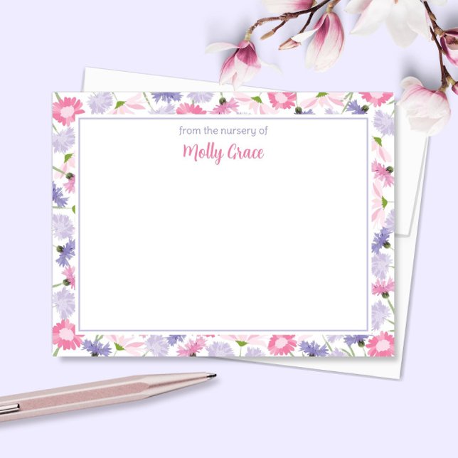 Carte De Remerciements Bébé en fleur rose violet Fleur sauvage Nouveau bé (Créateur téléchargé)