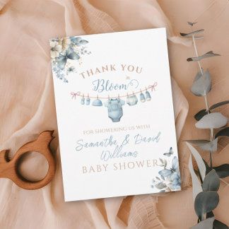 Carte De Remerciements Bébé En Fleurs Fleur Fleur Bleu Bébé Garçon Douche