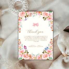 Carte De Remerciements Bébé en fleurs Fleur Papillon Baby shower de jardi