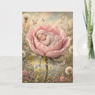 Carte De Remerciements Bébé endormi dans une fleur rose 