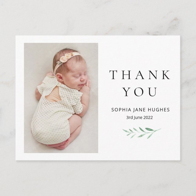 Carte de remerciements bébé Eucalyptus avec photo (Devant)