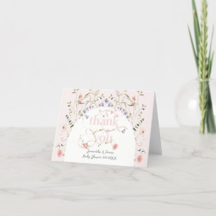 Carte De Remerciements Bébé Fleur Fleur sauvage Fille Baby shower rose