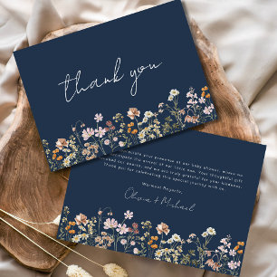 Carte De Remerciements Bébé Fleur sauvage bleu marine dans le Baby shower