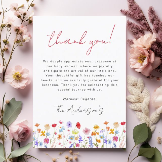 Carte De Remerciements Bébé fleur sauvage en Fleur Baby shower Jardin (Créateur téléchargé)