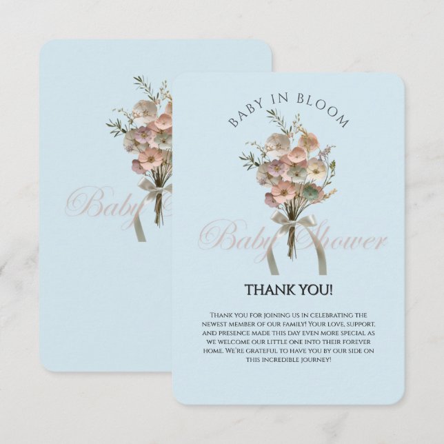 Carte De Remerciements Bébé Fleur sauvage habillé dans le Baby shower Blo (Devant / Derrière)