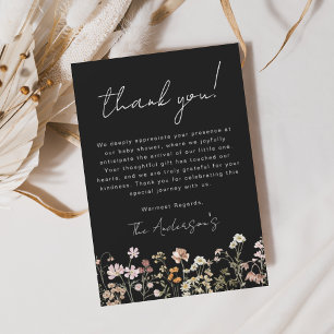 Carte De Remerciements Bébé Fleur sauvage noir dans le Baby shower en fle