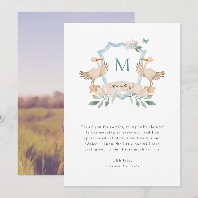 Carte de remerciements bébé garçon (Devant / Derrière)