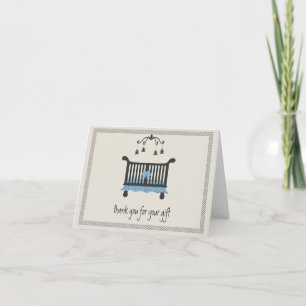 Carte De Remerciements Bébé Garçon élégant Lit bleu et noir
