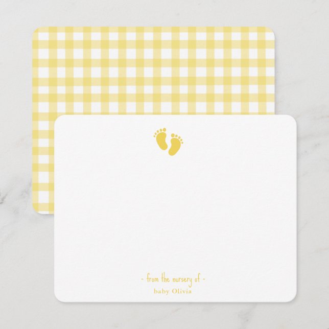 Carte De Remerciements Bébé jaune mignon Empreinte Pépinière (Devant / Derrière)