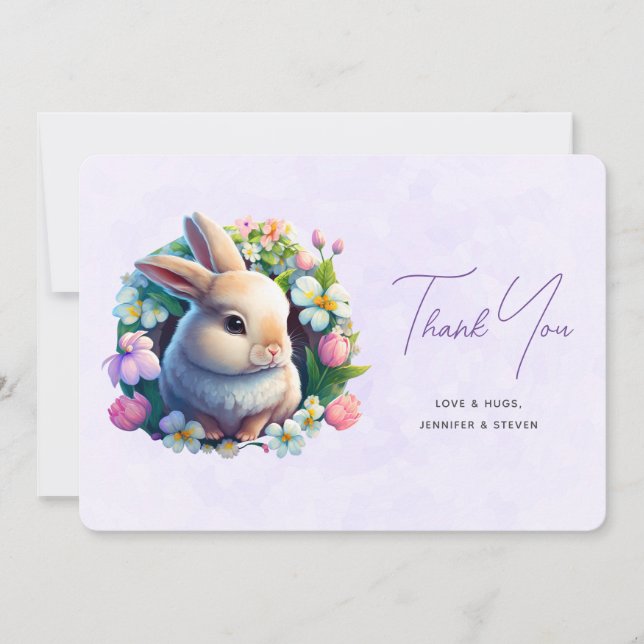 Carte De Remerciements Bébé lapin dans les fleurs de printemps (Devant)