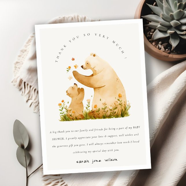 Carte De Remerciements Bébé maman Bearly Wait Floral Neutal Baby shower (Créateur téléchargé)