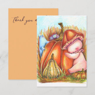 Carte De Remerciements Bébé mignon avec Champignons Citrouille Cottagecor