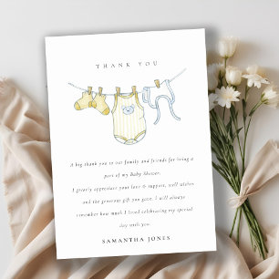 Carte De Remerciements Bébé mignon Clothesline Jaune Baby shower naturel
