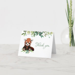 Carte De Remerciements Bébé mignon Rouge Panda Baby shower verdoyant
