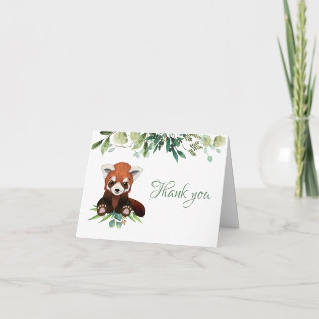 Carte De Remerciements Bébé mignon Rouge Panda Baby shower verdoyant (Devant)