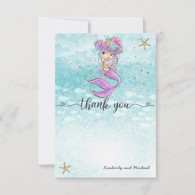 Carte De Remerciements Bébé mignon Sirène Anniversaire | BABY SHOWER (Devant)