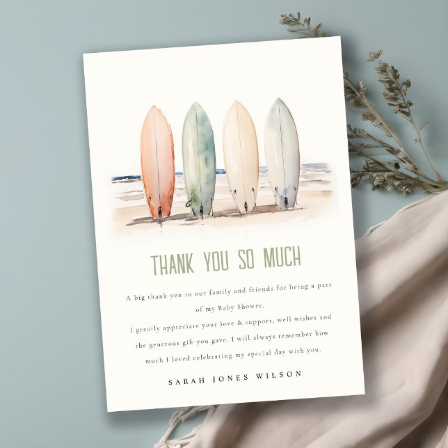 Carte De Remerciements Bébé neutre à bord Baby shower de surf (Créateur téléchargé)