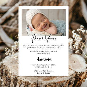 Carte de remerciements bébé personnalisé avec phot
