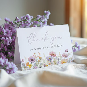 Carte De Remerciements Bébé pourpre dans le Baby shower Fleur sauvage fle