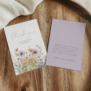 Carte De Remerciements Bébé pourpre en fleur Baby shower Fleur sauvage pl