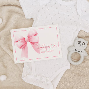 Carte De Remerciements Bébé rose Bow fille douche